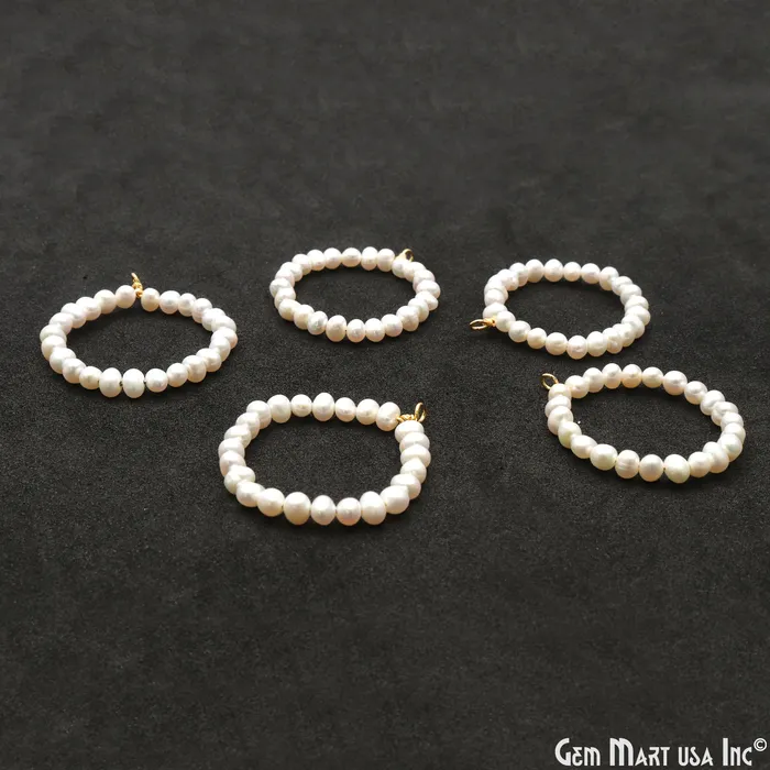 GemMartUSA Earrings Pearl Round Shape 32x28mm Gold Wire Wrapped Beaded Hoop Connector GemMartUSA Earrings Pearl Round Shape 32x28mm Gold Wire Wrapped Beaded Hoop Connector