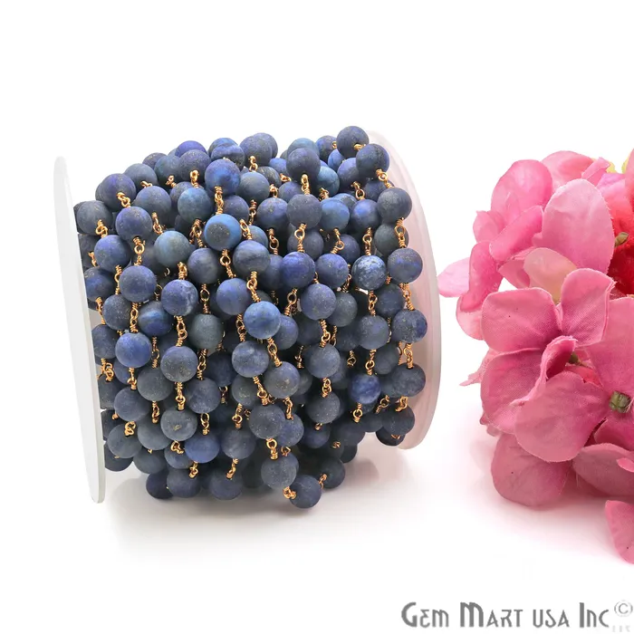 GemmartUSA Lapis Frosted Beads 8mm Gold Plated Wire Wrapped Rosary Chain PreStyled Sets GemmartUSA Lapis Frosted Beads 8mm Gold Plated Wire Wrapped Rosary Chain PreStyled Sets