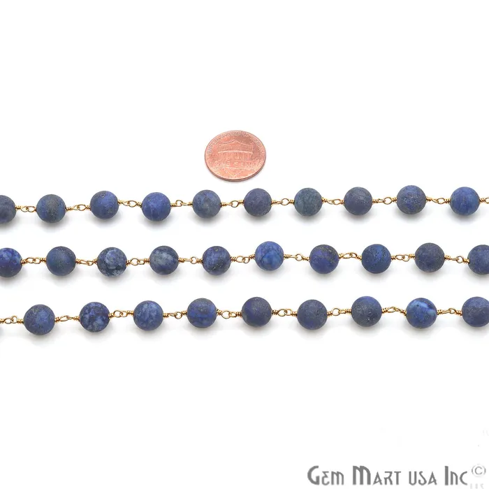 GemmartUSA Lapis Frosted Beads 8mm Gold Plated Wire Wrapped Rosary Chain PreStyled Sets GemmartUSA Lapis Frosted Beads 8mm Gold Plated Wire Wrapped Rosary Chain PreStyled Sets