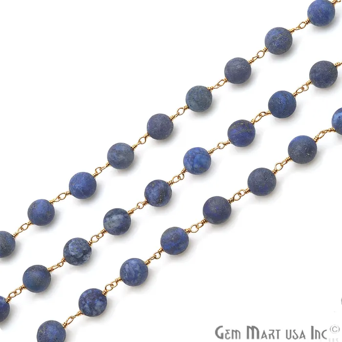 GemmartUSA Lapis Frosted Beads 8mm Gold Plated Wire Wrapped Rosary Chain PreStyled Sets GemmartUSA Lapis Frosted Beads 8mm Gold Plated Wire Wrapped Rosary Chain PreStyled Sets