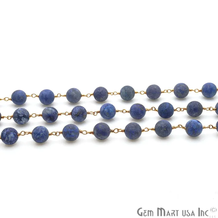 GemmartUSA Lapis Frosted Beads 8mm Gold Plated Wire Wrapped Rosary Chain PreStyled Sets GemmartUSA Lapis Frosted Beads 8mm Gold Plated Wire Wrapped Rosary Chain PreStyled Sets