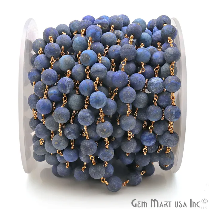 GemmartUSA Lapis Frosted Beads 8mm Gold Plated Wire Wrapped Rosary Chain PreStyled Sets GemmartUSA Lapis Frosted Beads 8mm Gold Plated Wire Wrapped Rosary Chain PreStyled Sets