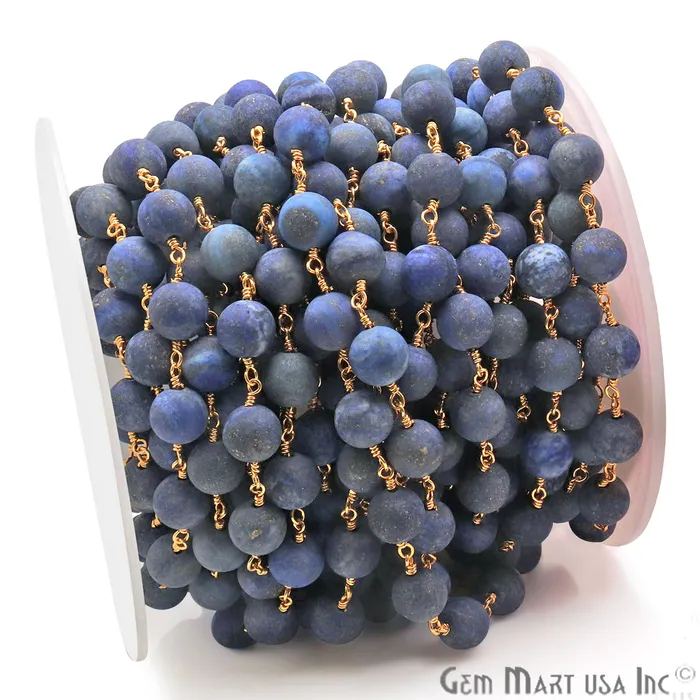 GemmartUSA Lapis Frosted Beads 8mm Gold Plated Wire Wrapped Rosary Chain PreStyled Sets GemmartUSA Lapis Frosted Beads 8mm Gold Plated Wire Wrapped Rosary Chain PreStyled Sets