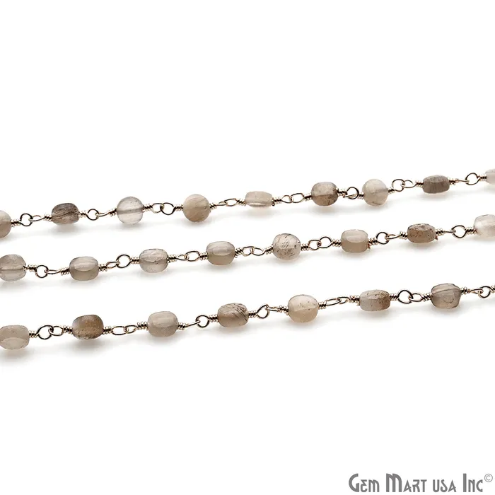 GemMartUSA Necklaces Brown Monalisa Faceted 34mm Silver Wire Wrapped Rosary Chain