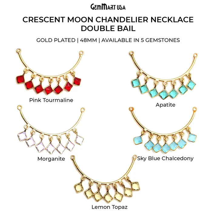 GemMartUSA Necklaces Crescent Moon Gold Plated Double Bail Square Chandelier Necklace GemMartUSA Necklaces Crescent Moon Gold Plated Double Bail Square Chandelier Necklace
