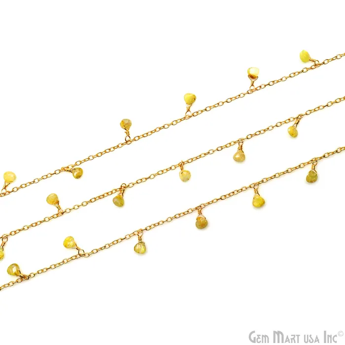 GemMartUSA Necklaces Dark Golden Rutile Heart 5mm Gold Wire Wrapped Dangle Rosary Chain GemMartUSA Necklaces Dark Golden Rutile Heart 5mm Gold Wire Wrapped Dangle Rosary Chain