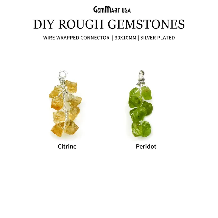 GemmartUSA Necklaces DIY Rough Gemstones 30x10mm Silver Wire Wrapped Connector Pendant 1pc GemmartUSA Necklaces DIY Rough Gemstones 30x10mm Silver Wire Wrapped Connector Pendant 1pc