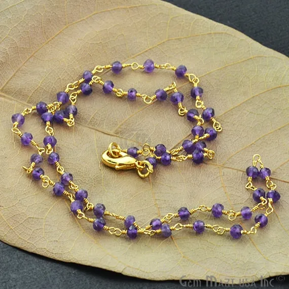 GemMartUSA Necklaces Natural Amethyst Necklace chain 18 Inch Gold Plated Beaded Necklace Jewelry GemMartUSA Necklaces Natural Amethyst Necklace chain 18 Inch Gold Plated Beaded Necklace Jewelry