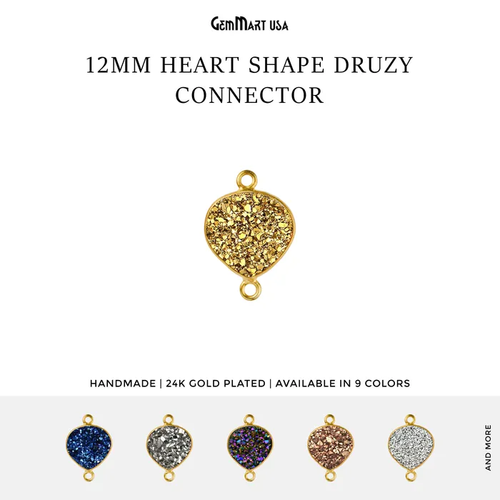 GemMartUSA Necklaces Natural Titanium Druzy 12mm Gold Double Bail Heart Bezel Connector GemMartUSA Necklaces Natural Titanium Druzy 12mm Gold Double Bail Heart Bezel Connector