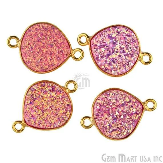 GemMartUSA Necklaces Natural Titanium Druzy 12mm Gold Double Bail Heart Bezel Connector