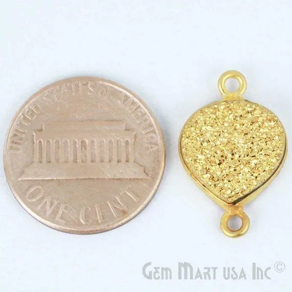 GemMartUSA Necklaces Natural Titanium Druzy 12mm Gold Double Bail Heart Bezel Connector