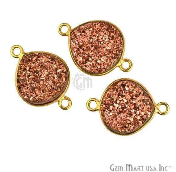 GemMartUSA Necklaces Natural Titanium Druzy 12mm Gold Double Bail Heart Bezel Connector