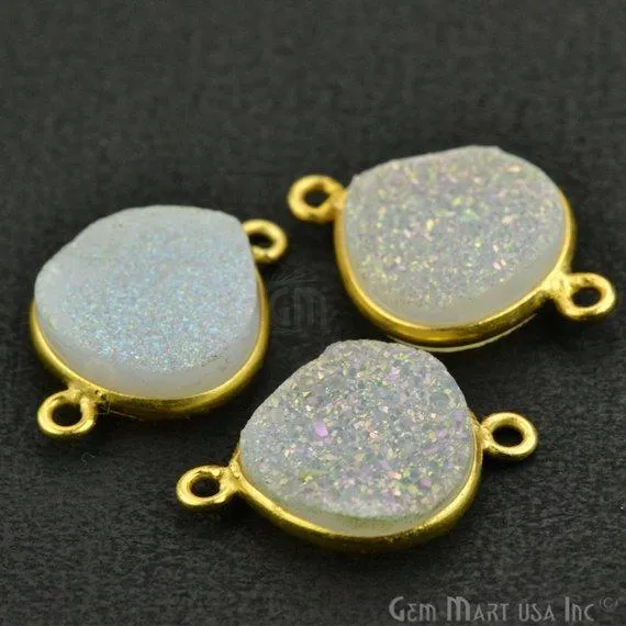 GemMartUSA Necklaces Natural Titanium Druzy 12mm Gold Double Bail Heart Bezel Connector
