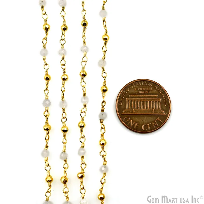 GemMartUSA Necklaces Rainbow Golden Pyrite 225mm Tiny Beads Gold Plated Wire Wrapped Rosary Chain GemMartUSA Necklaces Rainbow Golden Pyrite 225mm Tiny Beads Gold Plated Wire Wrapped Rosary Chain