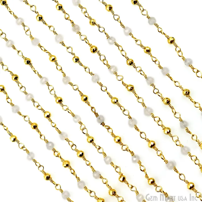 GemMartUSA Necklaces Rainbow Golden Pyrite 225mm Tiny Beads Gold Plated Wire Wrapped Rosary Chain GemMartUSA Necklaces Rainbow Golden Pyrite 225mm Tiny Beads Gold Plated Wire Wrapped Rosary Chain