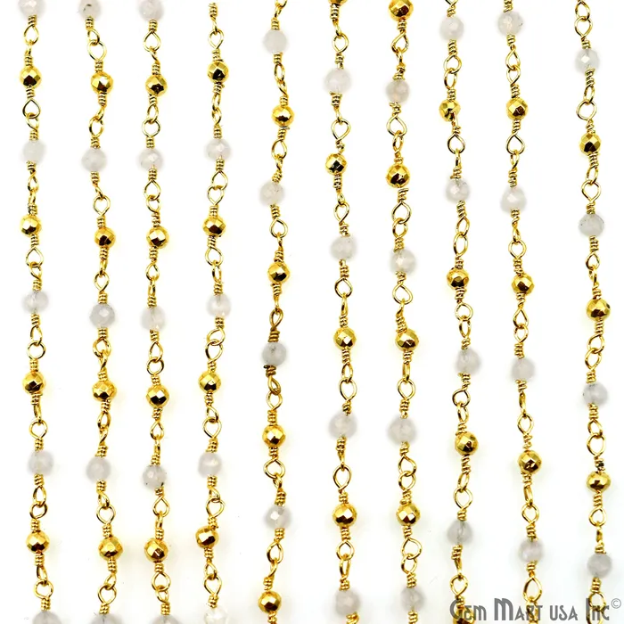 GemMartUSA Necklaces Rainbow Golden Pyrite 225mm Tiny Beads Gold Plated Wire Wrapped Rosary Chain GemMartUSA Necklaces Rainbow Golden Pyrite 225mm Tiny Beads Gold Plated Wire Wrapped Rosary Chain