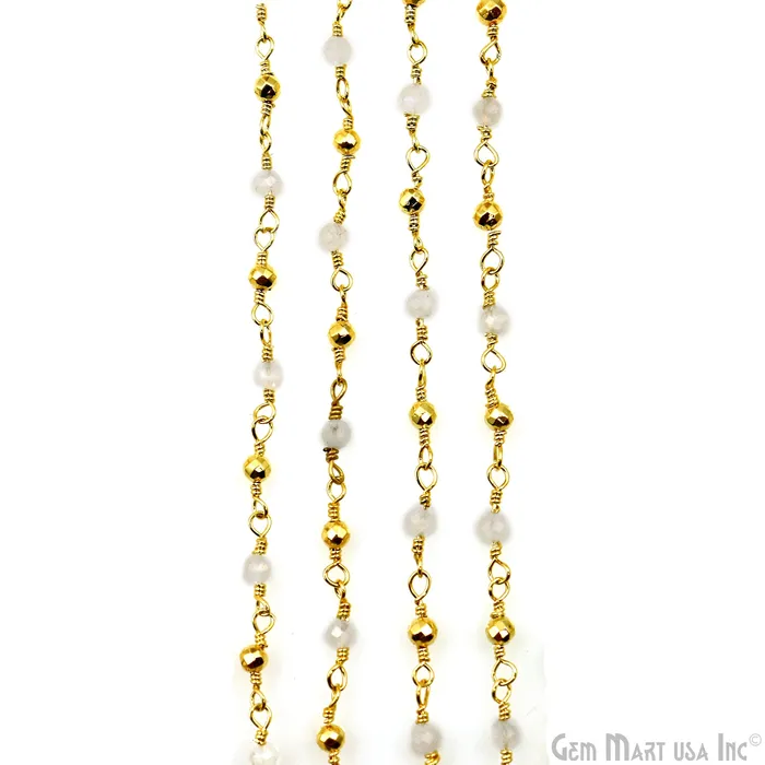 GemMartUSA Necklaces Rainbow Golden Pyrite 225mm Tiny Beads Gold Plated Wire Wrapped Rosary Chain GemMartUSA Necklaces Rainbow Golden Pyrite 225mm Tiny Beads Gold Plated Wire Wrapped Rosary Chain
