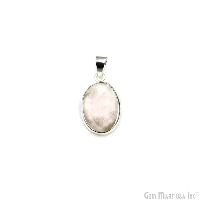 GemMartUSA Necklaces Rose Quartz Gemstone Oval 26x15mm Sterling Silver Necklace Pendant 1PC GemMartUSA Necklaces Rose Quartz Gemstone Oval 26x15mm Sterling Silver Necklace Pendant 1PC