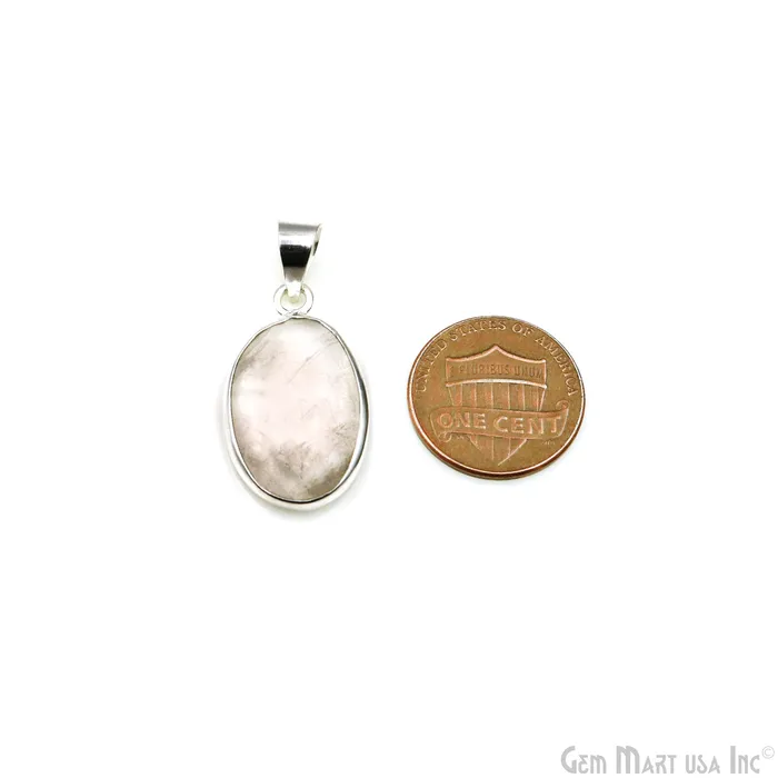 GemMartUSA Necklaces Rose Quartz Gemstone Oval 26x15mm Sterling Silver Necklace Pendant 1PC