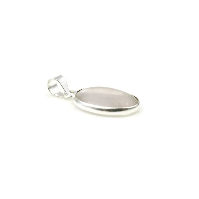 GemMartUSA Necklaces Rose Quartz Gemstone Oval 26x15mm Sterling Silver Necklace Pendant 1PC