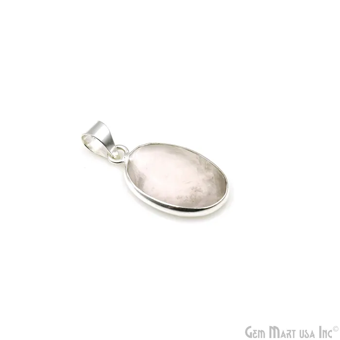 GemMartUSA Necklaces Rose Quartz Gemstone Oval 26x15mm Sterling Silver Necklace Pendant 1PC