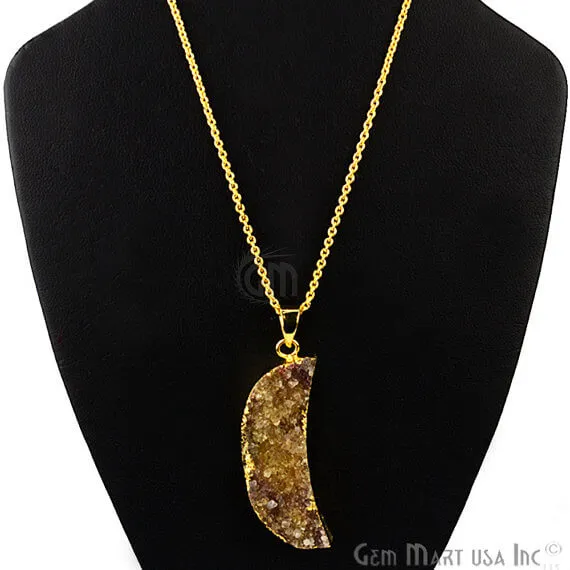 GemMartUSA One Of A Kind Brown Rough Druzy 45X14mm Gold Electroplated 18 Inch Chain With Pendant Necklaces GemMartUSA One Of A Kind Brown Rough Druzy 45X14mm Gold Electroplated 18 Inch Chain With Pendant Necklaces