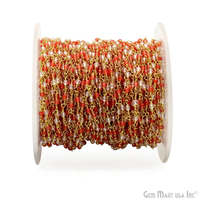 GemMartUSA PreStyled Sets Carnelian Crystal 335mm Faceted Beads Gold Wire Wrapped Rosary GemMartUSA PreStyled Sets Carnelian Crystal 335mm Faceted Beads Gold Wire Wrapped Rosary