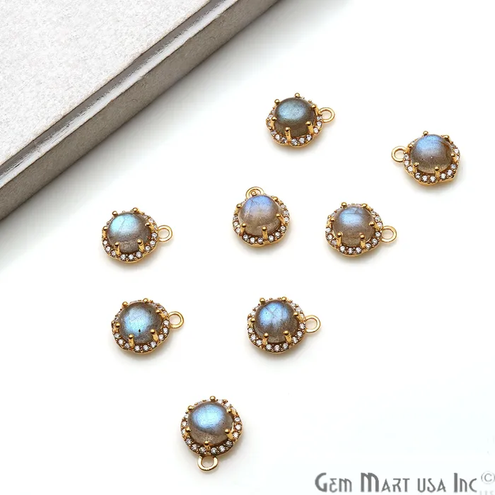 GemmartUSA PreStyled Sets Labradorite 13x10mm Round Cabochon CZ Pave Gold Plated Gemstone Connector GemmartUSA PreStyled Sets Labradorite 13x10mm Round Cabochon CZ Pave Gold Plated Gemstone Connector