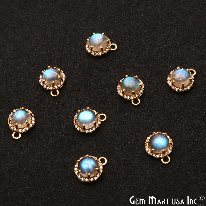 GemmartUSA PreStyled Sets Labradorite 13x10mm Round Cabochon CZ Pave Gold Plated Gemstone Connector GemmartUSA PreStyled Sets Labradorite 13x10mm Round Cabochon CZ Pave Gold Plated Gemstone Connector