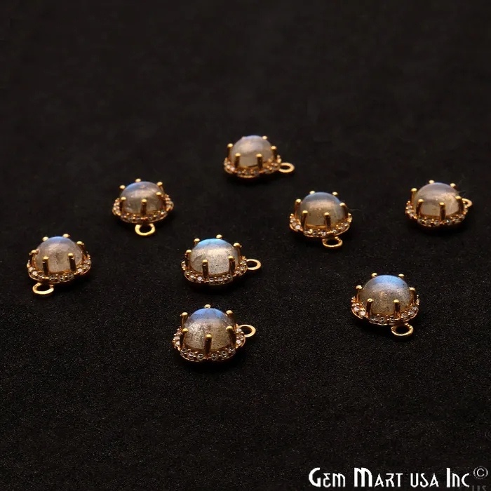 GemmartUSA PreStyled Sets Labradorite 13x10mm Round Cabochon CZ Pave Gold Plated Gemstone Connector GemmartUSA PreStyled Sets Labradorite 13x10mm Round Cabochon CZ Pave Gold Plated Gemstone Connector