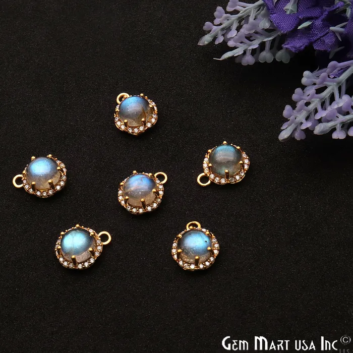 GemmartUSA PreStyled Sets Labradorite 13x10mm Round Cabochon CZ Pave Gold Plated Gemstone Connector GemmartUSA PreStyled Sets Labradorite 13x10mm Round Cabochon CZ Pave Gold Plated Gemstone Connector