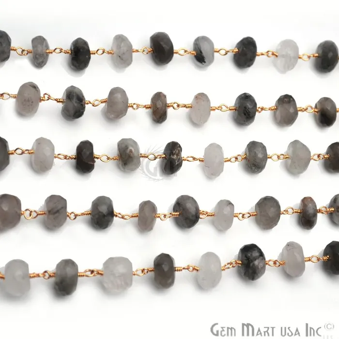 GemMartUSA PreStyled Sets Rutilated Gold Plated Wire Wrapped Beads Rosary Chain