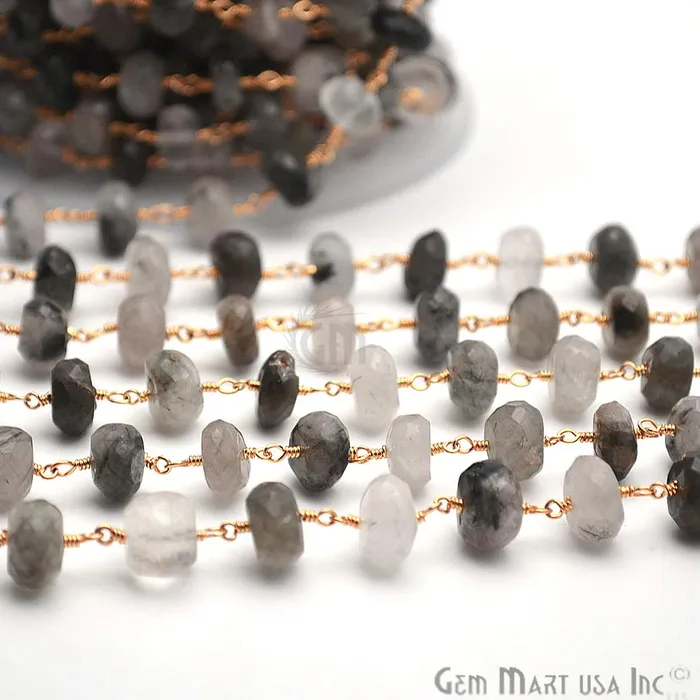 GemMartUSA PreStyled Sets Rutilated Gold Plated Wire Wrapped Beads Rosary Chain