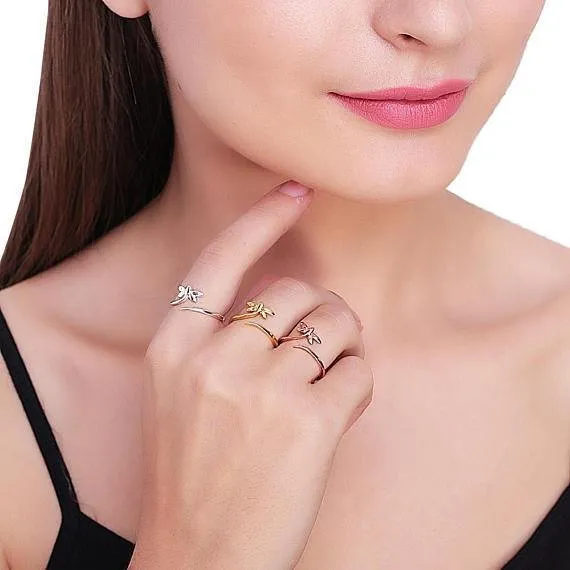 GemMartUSA Rings Butterfly Shape Silver Plated Stackable Adjustable Ring