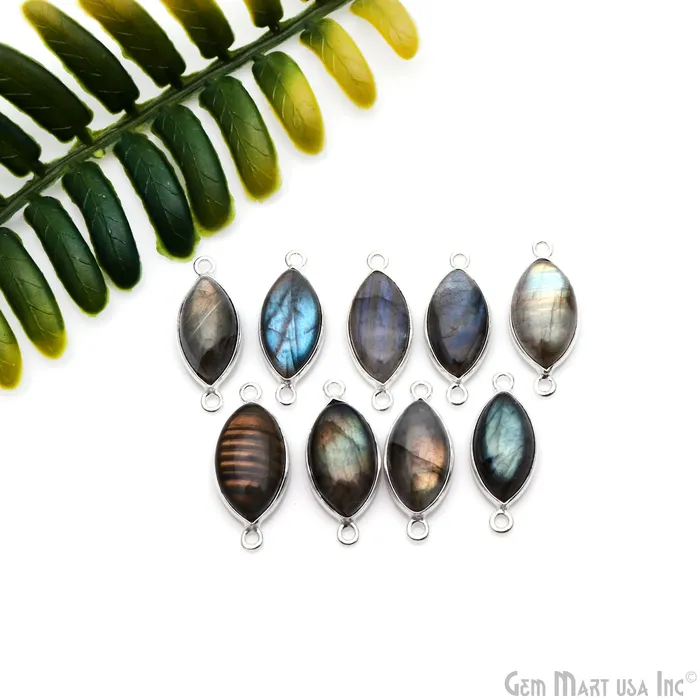 GemmartUSA Rings Flashy Labradorite Cabochon 9x16mm Marquise Double Bail Silver Plated Gemstone Connector GemmartUSA Rings Flashy Labradorite Cabochon 9x16mm Marquise Double Bail Silver Plated Gemstone Connector