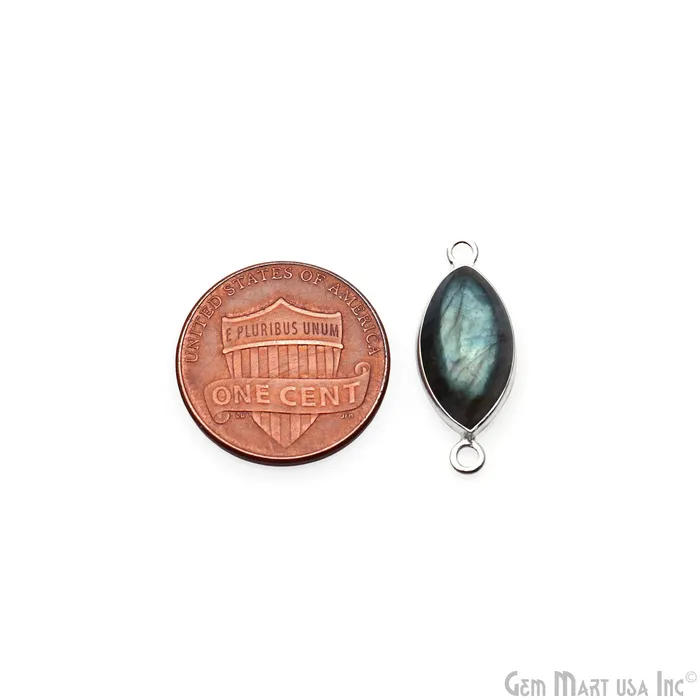 GemmartUSA Rings Flashy Labradorite Cabochon 9x16mm Marquise Double Bail Silver Plated Gemstone Connector GemmartUSA Rings Flashy Labradorite Cabochon 9x16mm Marquise Double Bail Silver Plated Gemstone Connector