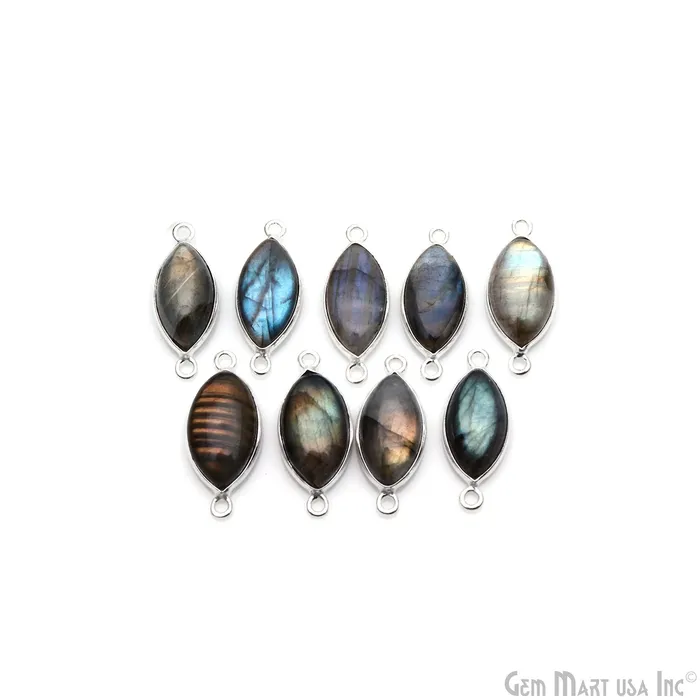 GemmartUSA Rings Flashy Labradorite Cabochon 9x16mm Marquise Double Bail Silver Plated Gemstone Connector GemmartUSA Rings Flashy Labradorite Cabochon 9x16mm Marquise Double Bail Silver Plated Gemstone Connector