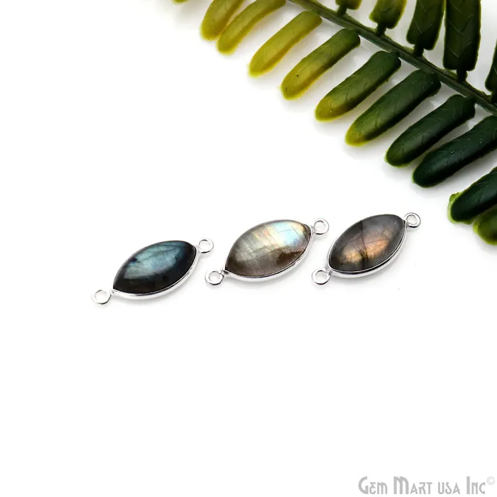 GemmartUSA Rings Flashy Labradorite Cabochon 9x16mm Marquise Double Bail Silver Plated Gemstone Connector GemmartUSA Rings Flashy Labradorite Cabochon 9x16mm Marquise Double Bail Silver Plated Gemstone Connector