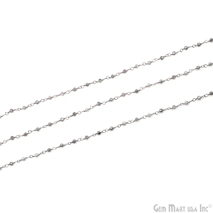 GemMartUSA Rings Mistique Labradorite 225mm Round Tiny Beads Silver Plated Rosary Chain GemMartUSA Rings Mistique Labradorite 225mm Round Tiny Beads Silver Plated Rosary Chain