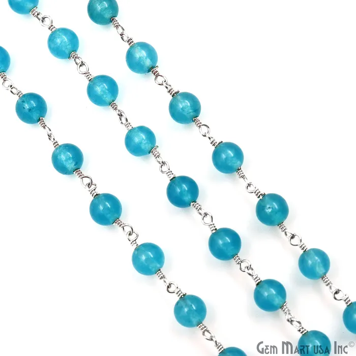 GemMartUSA Rings Sky Blue Jade Cabochon Beads 6mm Silver Plated Gemstone Rosary Chain GemMartUSA Rings Sky Blue Jade Cabochon Beads 6mm Silver Plated Gemstone Rosary Chain