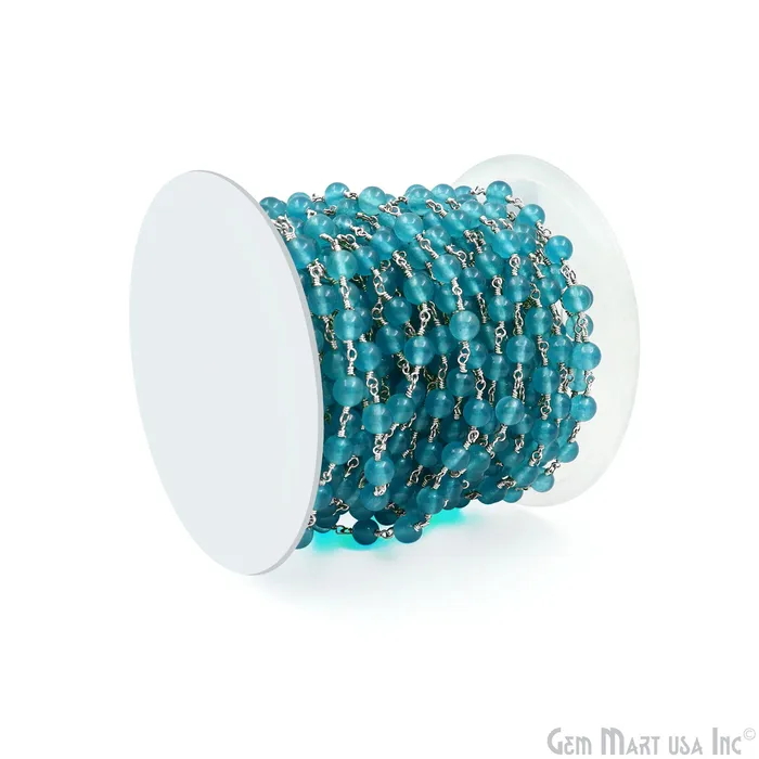 GemMartUSA Rings Sky Blue Jade Cabochon Beads 6mm Silver Plated Gemstone Rosary Chain GemMartUSA Rings Sky Blue Jade Cabochon Beads 6mm Silver Plated Gemstone Rosary Chain