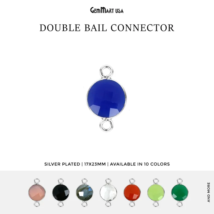 GemMartUSA Round 16mm Double Bail Silver Bezel Gemstone Connector Rings