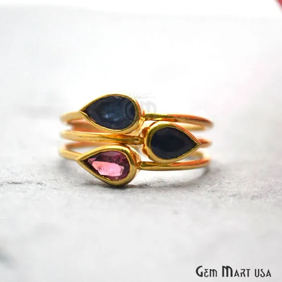 GemMartUSA Sapphire With Rhodolite 8x5mm Gemstone Gold Vermeil Wedding Ring Rings