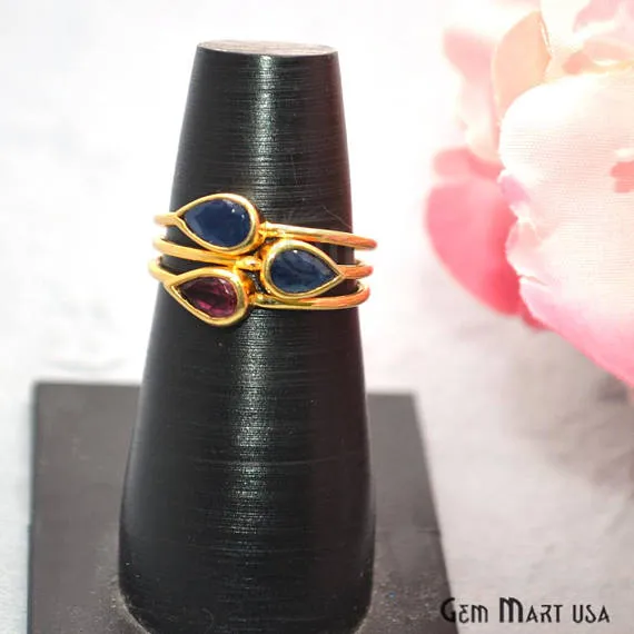 GemMartUSA Sapphire With Rhodolite 8x5mm Gemstone Gold Vermeil Wedding Ring Rings