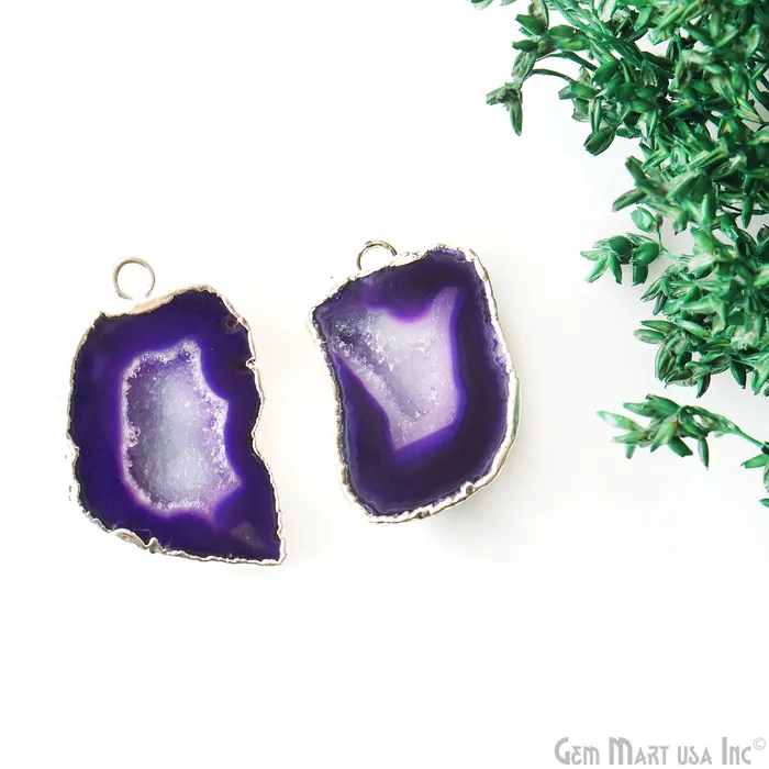 Geode Druzy 21x36mm Organic Silver Electroplated Single Bail Gemstone Earring Connector 1 Pair GemMartUSA Earrings Geode Druzy 21x36mm Organic Silver Electroplated Single Bail Gemstone Earring Connector 1 Pair GemMartUSA Earrings