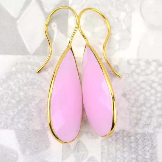 Gold Plated Pears Shape 33x16mm Gemstone Dangle Hook Earrings Choose Your Gemstone 900861 GemMartUSA Earrings