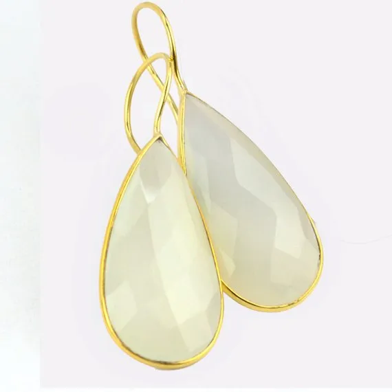 Gold Plated Pears Shape 33x16mm Gemstone Dangle Hook Earrings Choose Your Gemstone 900861 GemMartUSA Earrings