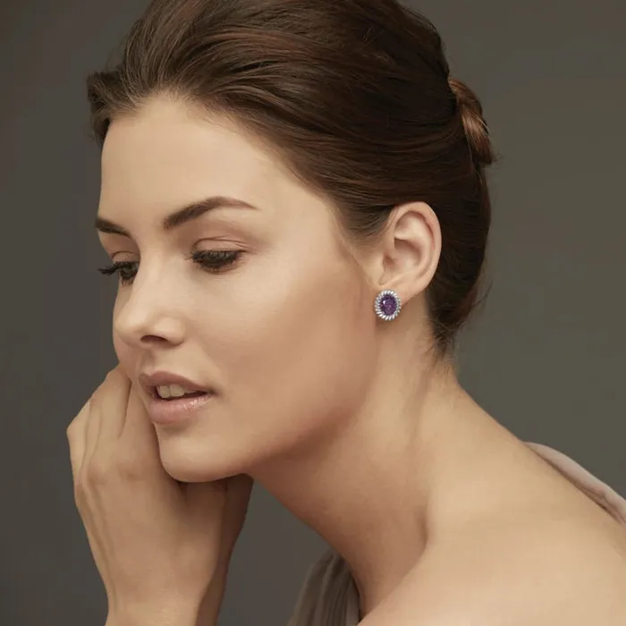 Grace PURPLE AMETHYST OVAL EARRINGS 925 Earrings