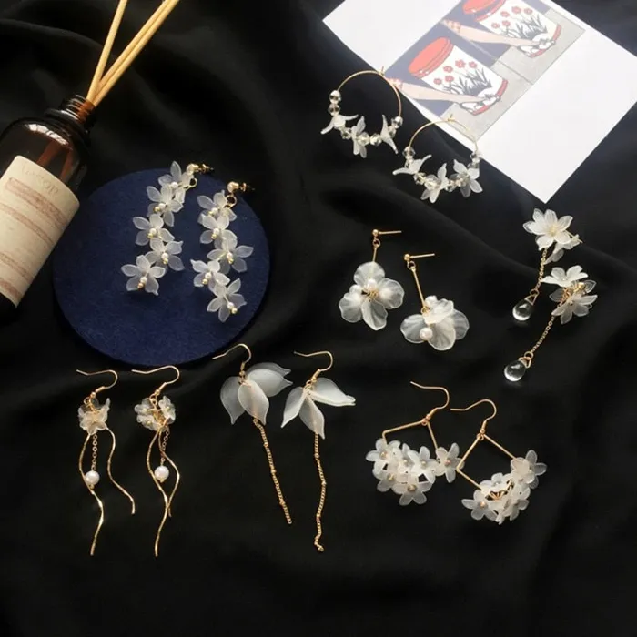 Handmade Long Acrylic DropDangle Earrings for Women and Girls All in White Gold Plated SWEET T 52 Earrings