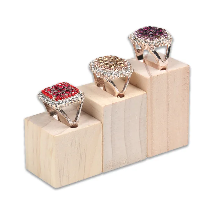 JPIDisplay Rings 3 Piece Tiered Natural Wood Jewelry Display Ring Stands